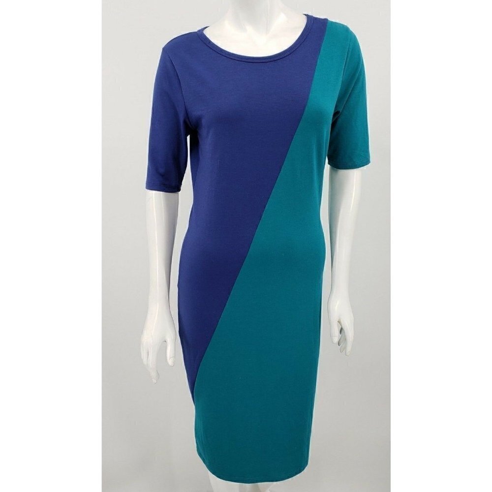LuLaRoe Julia Dress Womens Medium Blue Teal Solid
